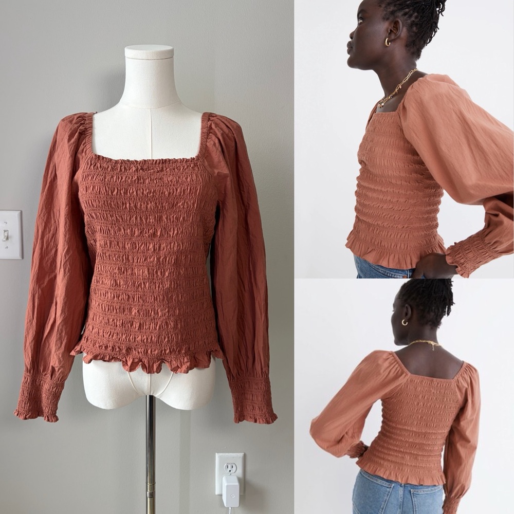 Madewell Lucie Bubble-Sleeve Smocked Top Farmhouse Cottagecore Romantic